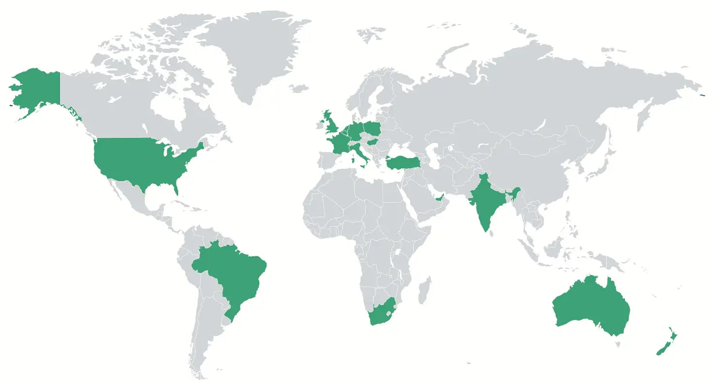 worldwide map of where Arvanna has customers at United States United Kingdom Australia Africa India